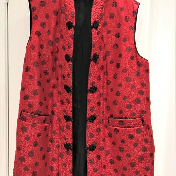 Chinese Long Brocade Vest Handmade Knot Buttons Luxurious Fabric Size XL - Picture 4 of 5